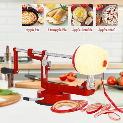 Apple Peeler Corer,Apple Slicer With Stainless Steel Blades,Fruit Cutter Machine, Convenient and Funny, Creative Kitchen Tool Gift for Baking Lover（Red）