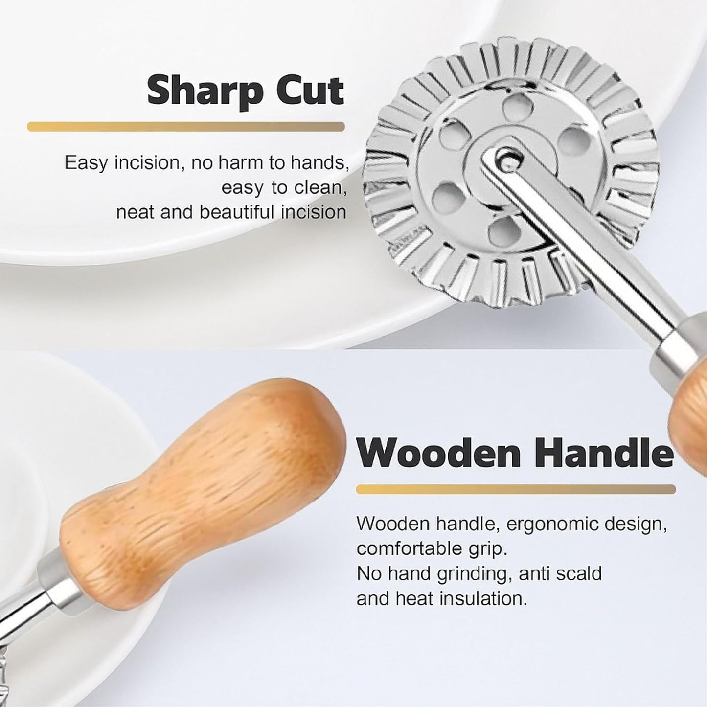 Pasta Cutter Wheel Ravioli Crimper Pizza Dough Cookie Cutting Wheel Dumpling Noodle Making Roller Durable Zinc Alloy Kitchen Tool for Baking Cooking