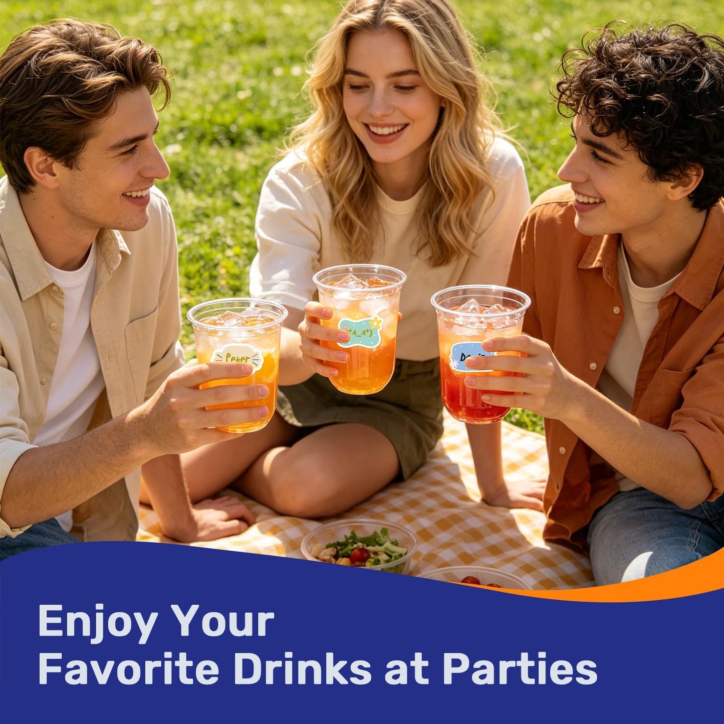 50 Pack 16oz Round Bottom Plastic Cups with Stickers, Clear Disposable Cocktail Cups for Party, Disposable Wine Glasses for Wedding, Birthday, Gathering, Drinks, Cold Beverage