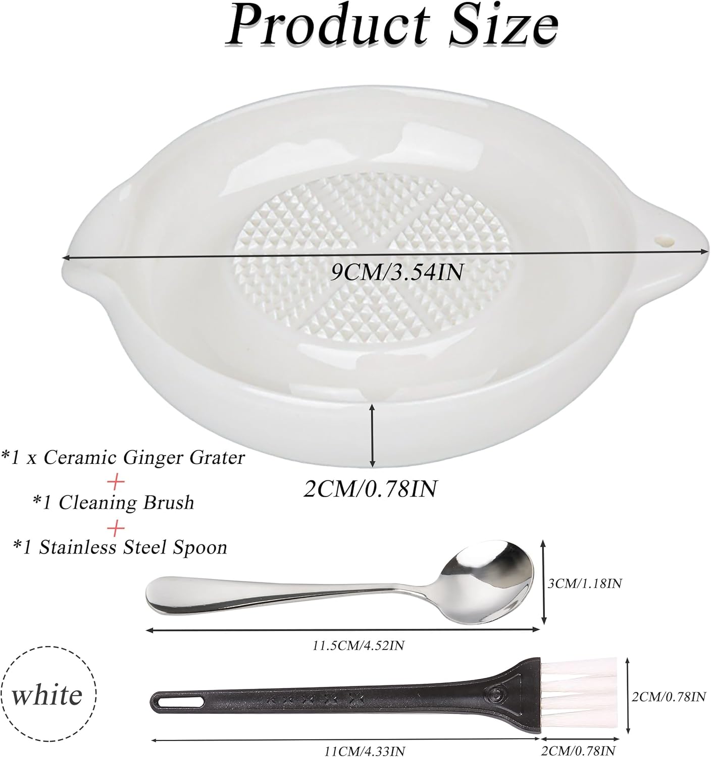 Ceramic Grater,Ceramic Ginger Grater,Garlic Grater,Ginger Grater,Spice Grater,Nutmeg Grater Made of Ceramic for Ginger,Garlic,Nutmeg,Celery,Carrots,Wasabi,With Brush+Spoon,Diameter 9cm (Green)