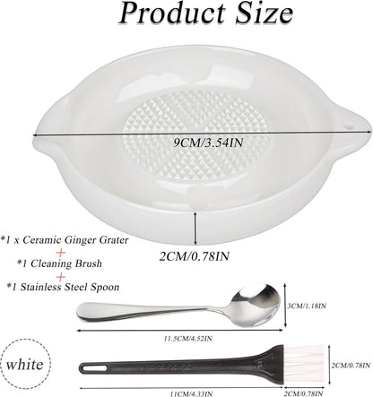 Ceramic Grater,Ceramic Ginger Grater,Garlic Grater,Ginger Grater,Spice Grater,Nutmeg Grater Made of Ceramic for Ginger,Garlic,Nutmeg,Celery,Carrots,Wasabi,With Brush+Spoon,Diameter 9cm (Green)
