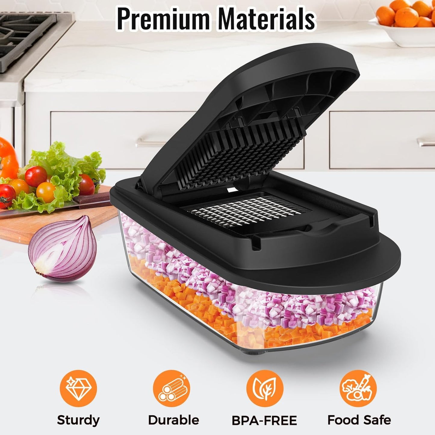12 Blade All-in-1 Vegetable Chopper Mandoline Slicer with Container, Spiralizer with Containers, Food Chopper, Onion Chopper, Veggie Cutter for Salad, Kitchen Gadgets Accessories Essentials, White
