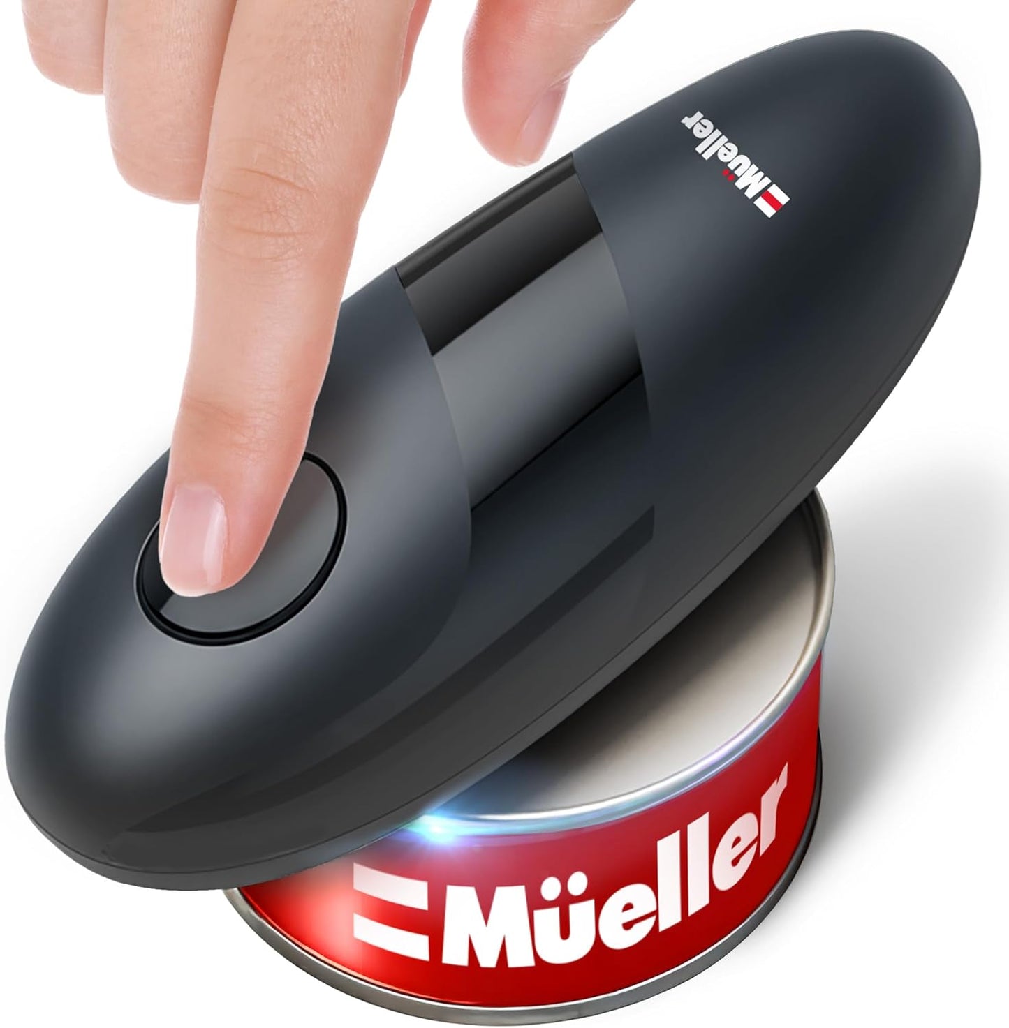 MUELLER HOME SmoothEdge Auto Electric Can Opener – Battery‑Operated One‑Touch w Magnet Lid Lifter – Portable Hands‑Free Automatic Can Openers for Seniors & Arthritis, Smooth‑Edge Cut Technology, Black