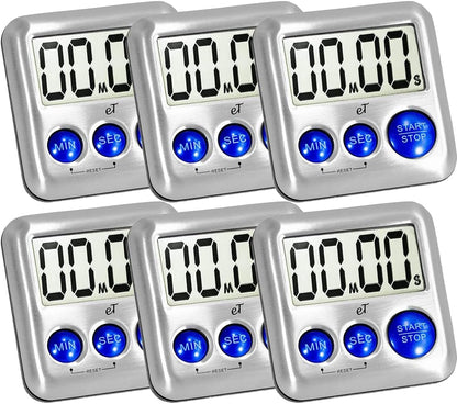 Elegant Digital Kitchen Timer Stainless Steel - Plumberry - Strong Magnetic Back - Kickstand - Loud Alarm - Large Display - Auto Memory - Auto Shut-Off - Model eT-24 (Plumberry) by eTradewinds