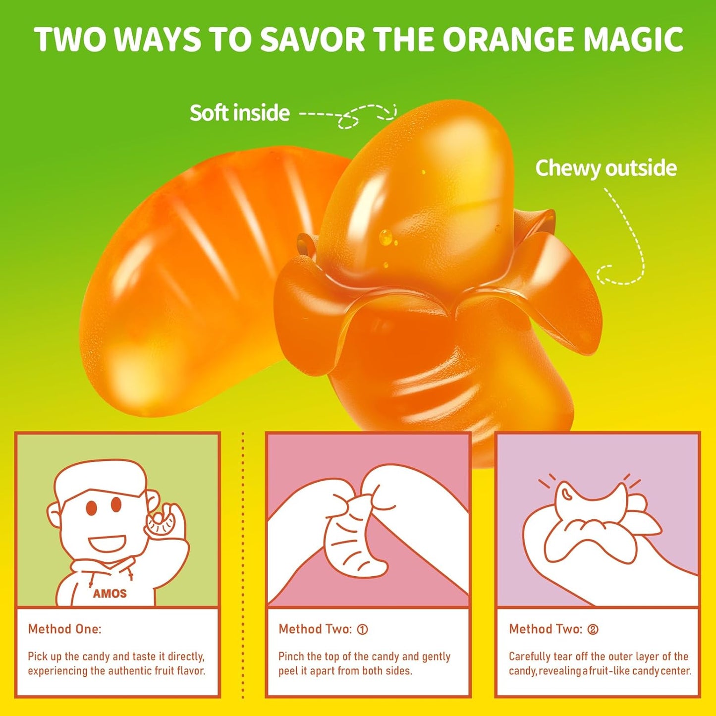 AMOS Peelerz Peelable Gummy Candy Variety Pack, Mango White Peach Banana Green Apple Passion Fruit Lychee, Soft Chewy Fruit Snack, Pack of 6