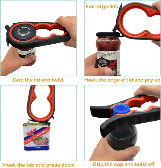 Otstar Jar Opener & Bottle Opener Set for Weak Hands - Multi-Function Kitchen Opener Tool for Seniors with Arthritis, Elderly - Includes Jar Lid Gripper Pad, Corkscrew Opener