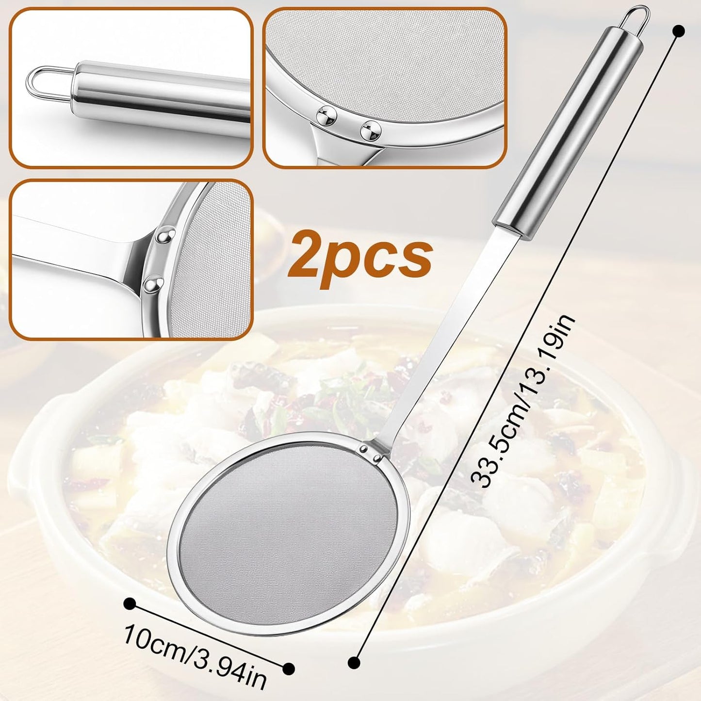 Skimmer Spoon - Filter Grease Foam Fine Mesh Fat Skimmer - Stainless Steel Sieve Colander Strainer With Handle Handheld - Fry Oil Filter for Cooking Sieve Spoon for Food Strainer Kitchen Gadget