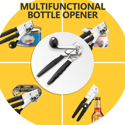Commercial Heavy Duty Manual Can Opener for Seniors & Arthritis, Stainless Steel with Magnetic Lid Lifter, Smooth Edge Safe Cut, Open for Large Cans, Kitchen & Camping & Commercial with Bottle Opener