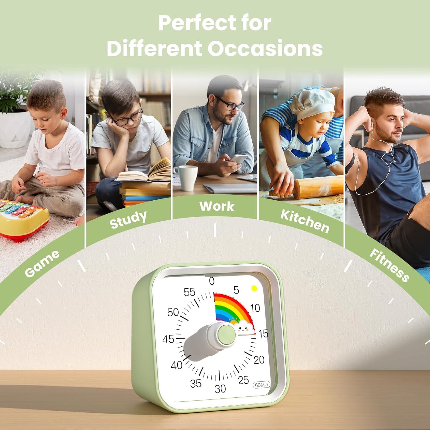 Visual Timer for Kids with Pause Function, 60 Minute Countdown Timer for Kids Desk Study, Teaching, Kitchen Cooking, Office Meetings, Time Management for ADHD (White)