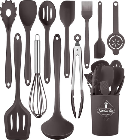 Kitchen Utensils Set-12 Pieces Silicone Cooking Utensils Set (Dishwasher Safe) 392°F Heat Resistant Spatula Set,Kitchen Utensil Set for Nonstick Cookware,Best Kitchen Tools with Holder
