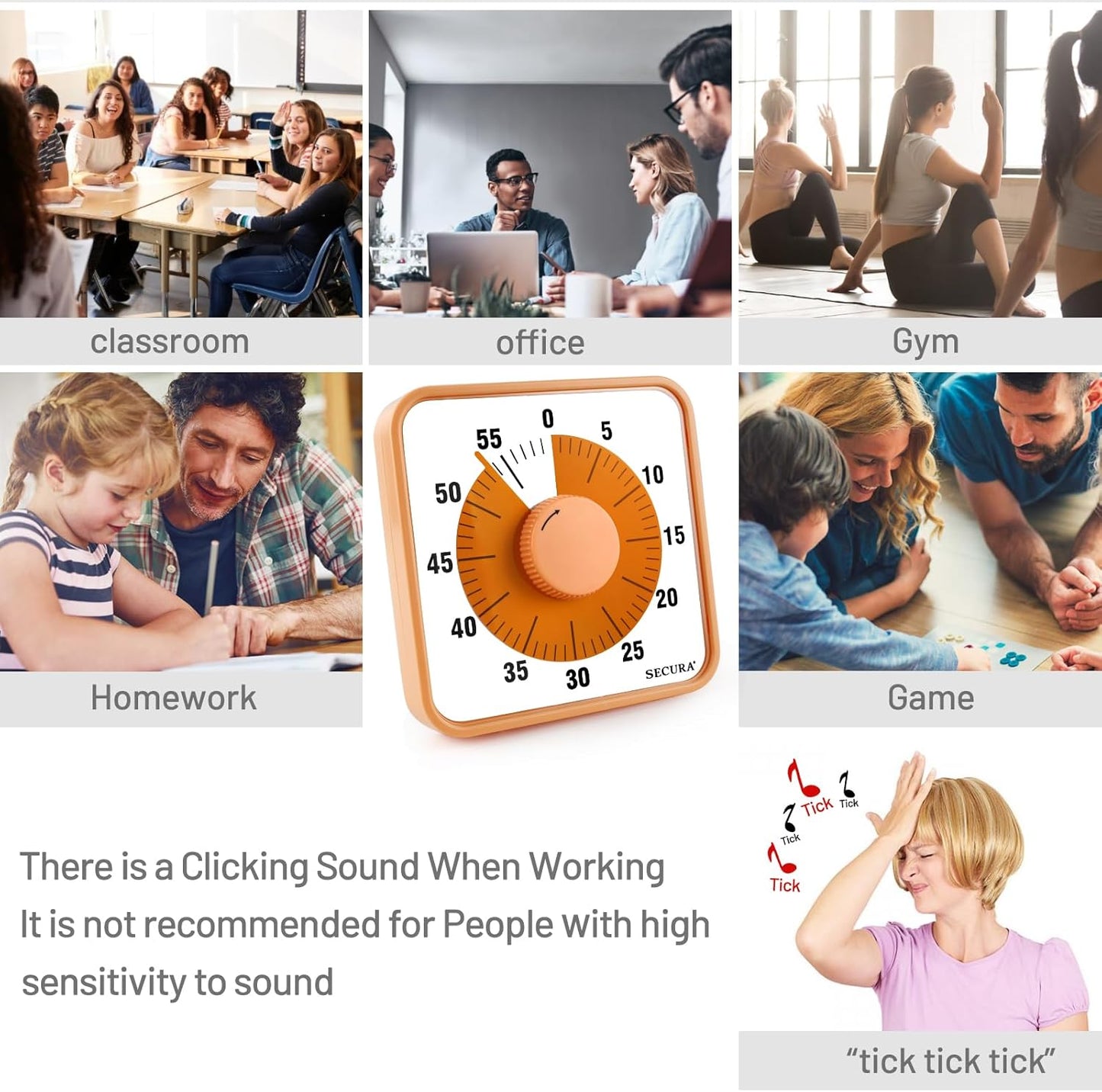 Secura 60-Minute Visual Countdown Timer, 7.5-Inch Oversize Classroom Visual Timer for Kids and Adults, Durable Mechanical Kitchen Timer Clock with Magnetic Backing (Blue)