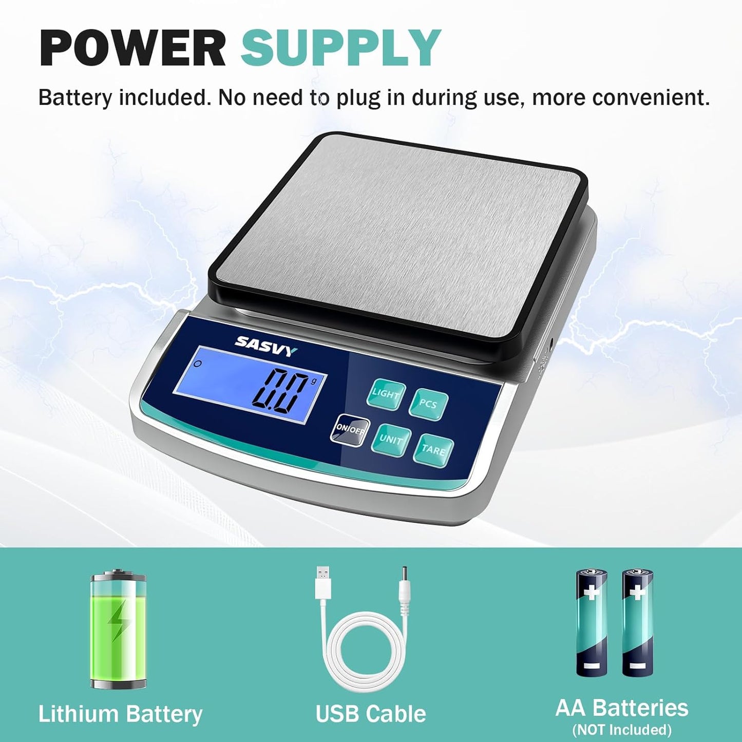 Digital Lab Scale 5000g x 0.1g oz/lb/g/kg Precision Electronic Scientific Scale Analytical Balance for Laboratory Jewelry Kitchen Includes Rechargeable Battery