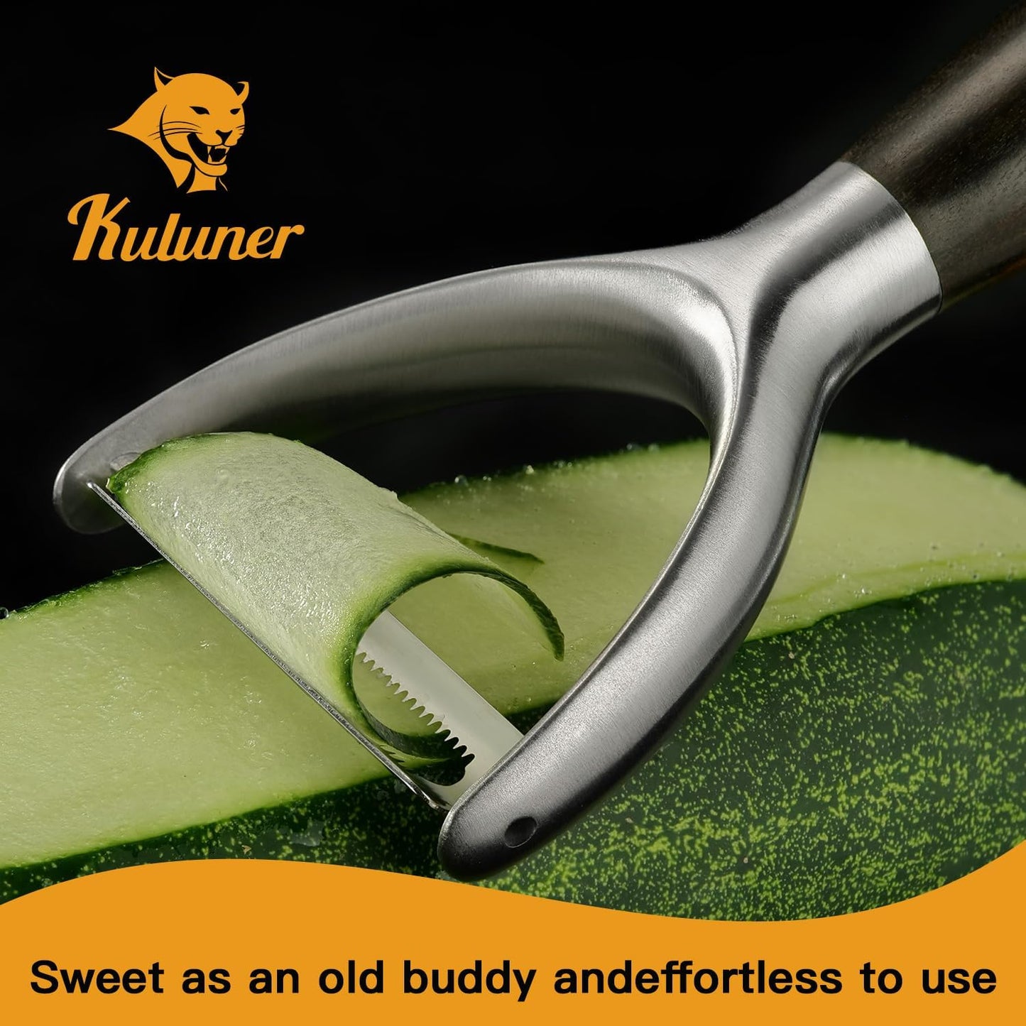Serrated Blade Premium I Type 304 Stainless Steel Multifunctional Kitchen Peeler Real Wood Handle Ultra Sharp Blade Vegetable Potato Apple（Agarwood）