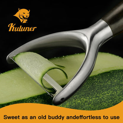 Serrated Blade Premium I Type 304 Stainless Steel Multifunctional Kitchen Peeler Real Wood Handle Ultra Sharp Blade Vegetable Potato Apple（Agarwood）