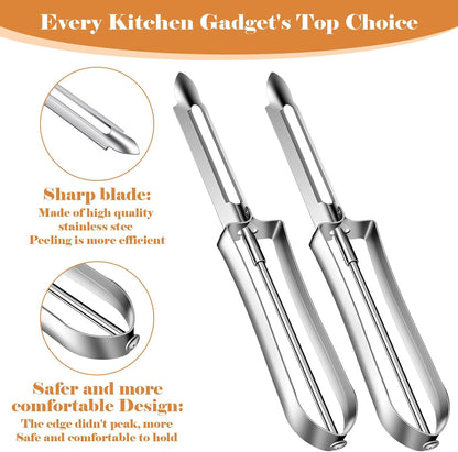 2PCS Potato Peeler, Stainless Steel Carrot Peeler Swivel Blade for Fruit Vegetable, Cucumber, Apples Multi-function Silver Handle