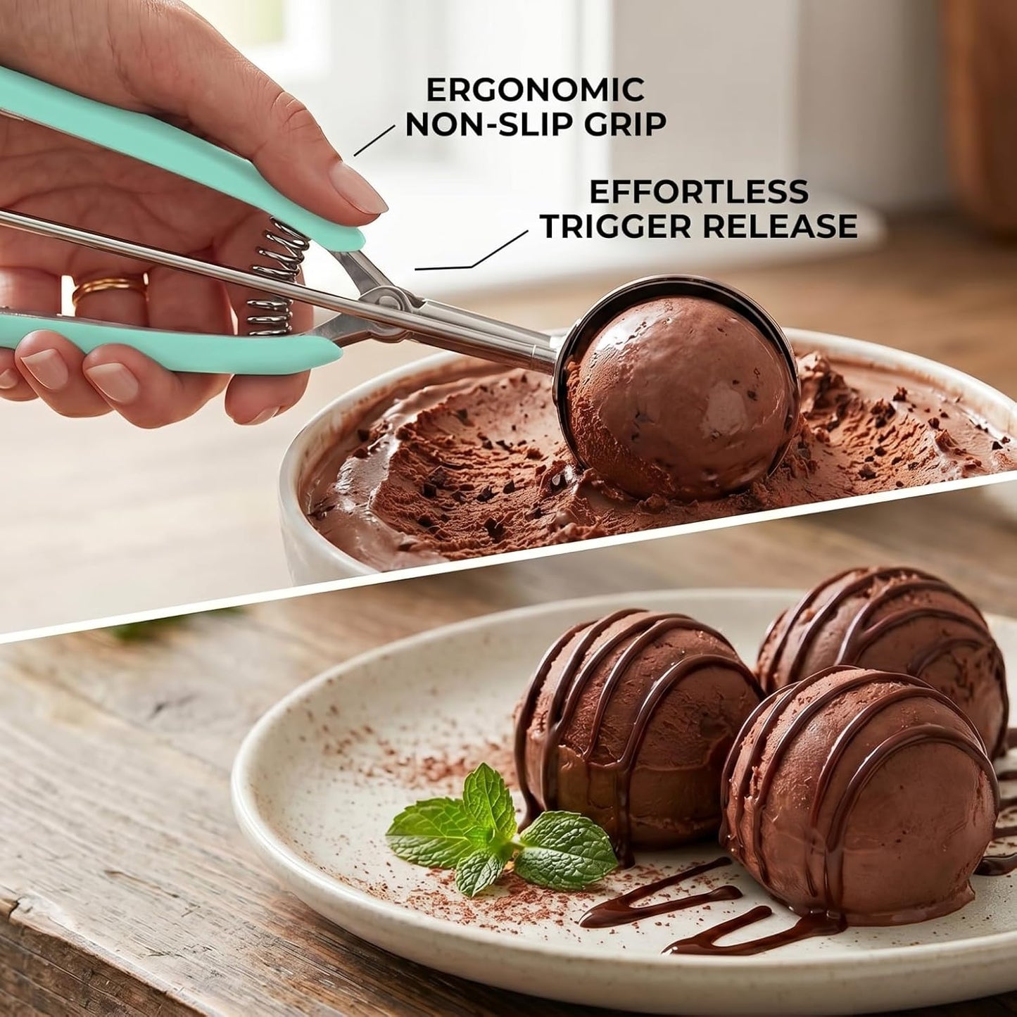 Ice Cream Scoop, 18/8 Stainless Steel Cookie Scoop, Cookie Scoops for Baking, 2 Tbsp/ 30 ml/ 1 oz Cookie Dough Scoop, Ice Cream Scooper with Trigger Release, Cookie Scooper for Baking