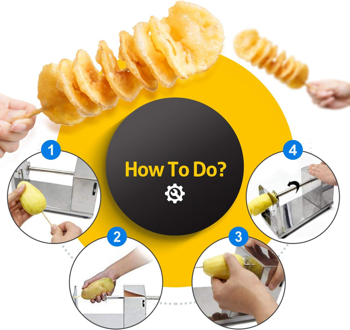 RioRand Manual Spiral Potato Cutter, Stainless Steel Tornado Twister with Blades for Curly Fries, DIY Potato Slicer for Home Kitchen, BBQ, Carrots, Cucumbers