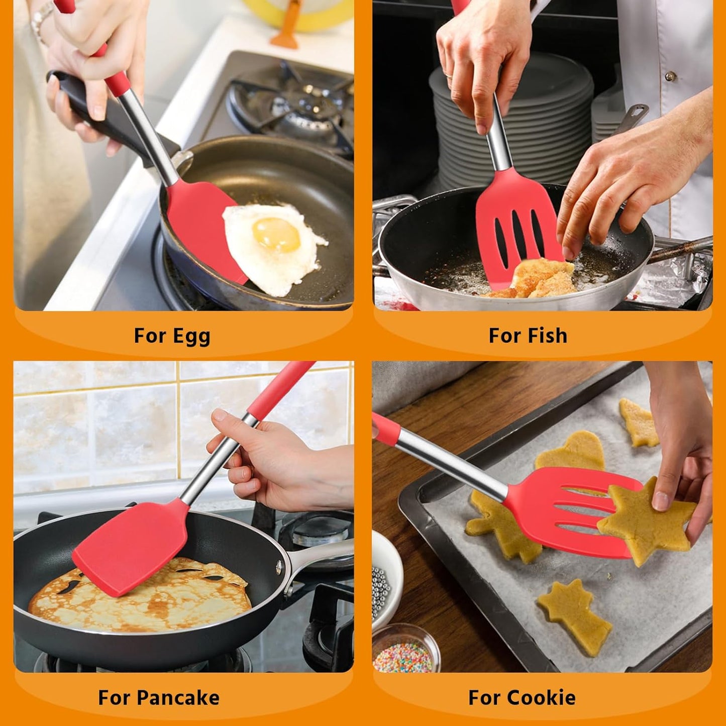E-far Cooking Utensils Set of 4, Silicone Kitchen Utensils for Non-stick Cookware, Heat Resistant & Non-toxic Slotted Spatula Solid Spoon Turner for Flipping Mixing Serving Basting(Black)