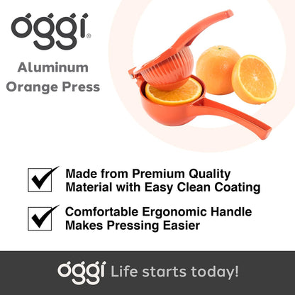 OGGI Combo Citrus Press- Aluminum Manual Citrus Juicer w/Non-Stick Coating, Ideal Hand Juicer, this Citrus Squeezer is a Great Addition to Your Kitchen Accessories, Yellow