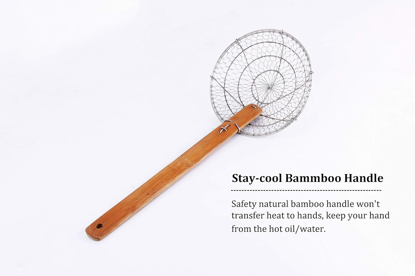 Stainless Steel Spider Strainer Asian Kitchen Wire Food Cooking Skimmer With Natural Bamboo Handle, 6-Inch, Hand-Made