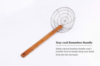 Stainless Steel Spider Strainer Asian Kitchen Wire Food Cooking Skimmer With Natural Bamboo Handle, 6-Inch, Hand-Made