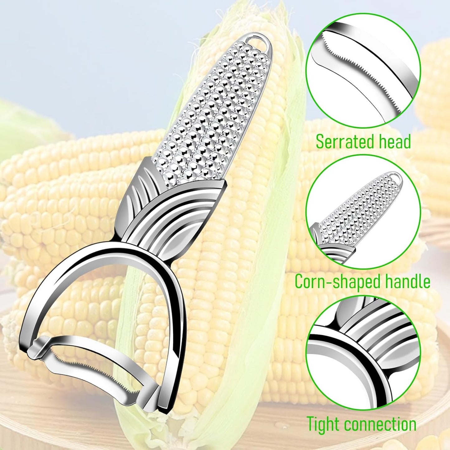 Corn Peeler,Stainless Steel Corn Cob Stripper Tool with Anti-Slip Durable Corn Shape Handle Corn On The Cob Stripper Tool Kitchen Gadget