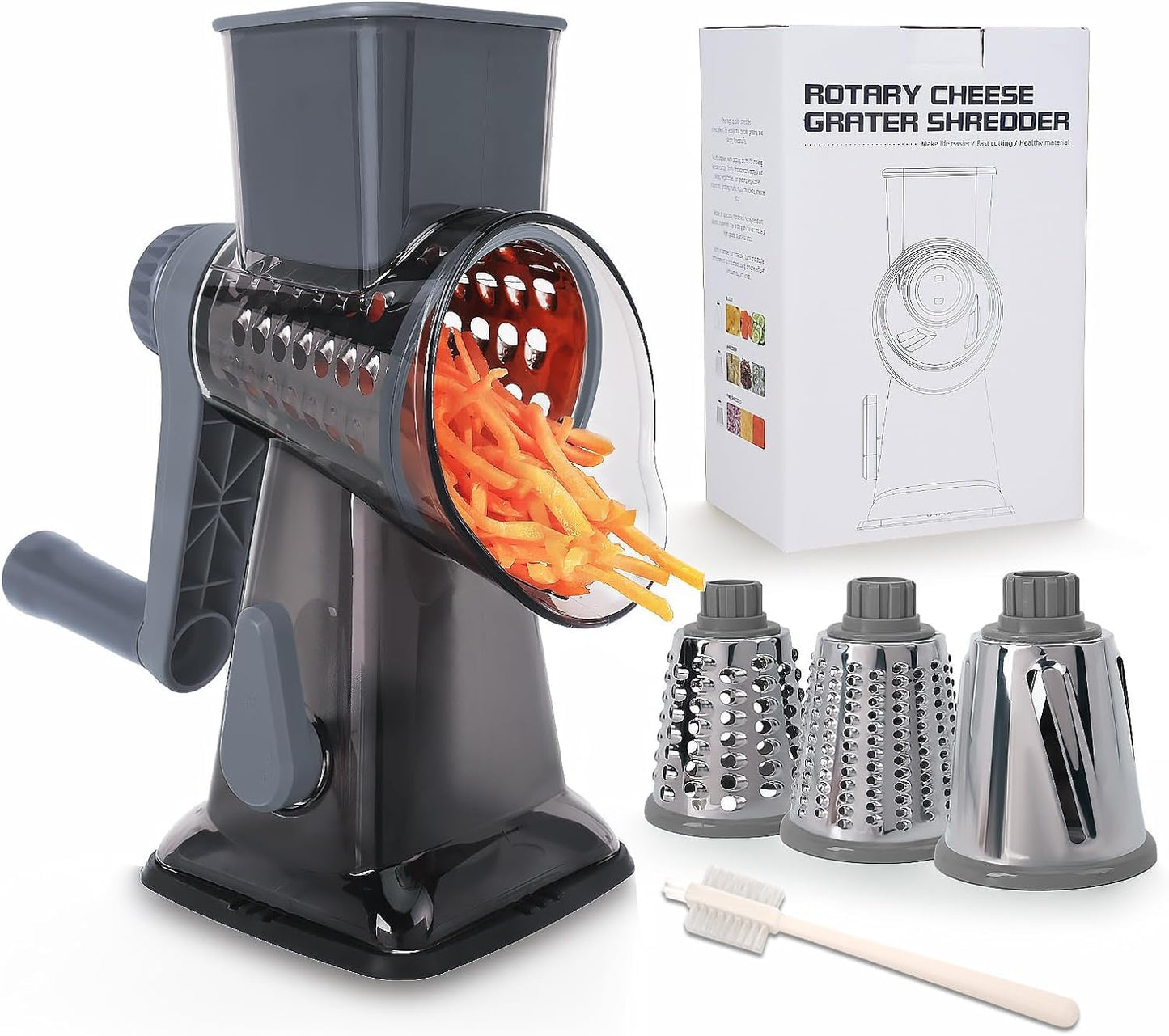 Rotary Cheese Grater with Handle-Versatile Cheese Grater Non-Slip Suction Base,Cheese Shredder & Food Slicer for Cheese,Carrots, Cucumbers,Nuts-Compact & Easy Clean Kitchen Kitchen Tool (blue)