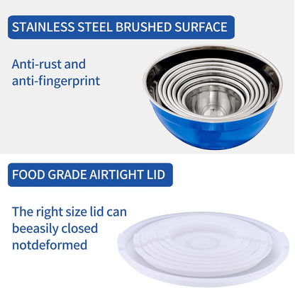 Colorful Mixing Bowls with Airtight Lids, Stainless Steel Nesting Mixing Bowls Set of 7, Ideal for Baking, Prepping and Serving Food, Size 7, 3.6, 2.7, 2.1, 1.5, 1.1,0.8 QT, Stackable Design