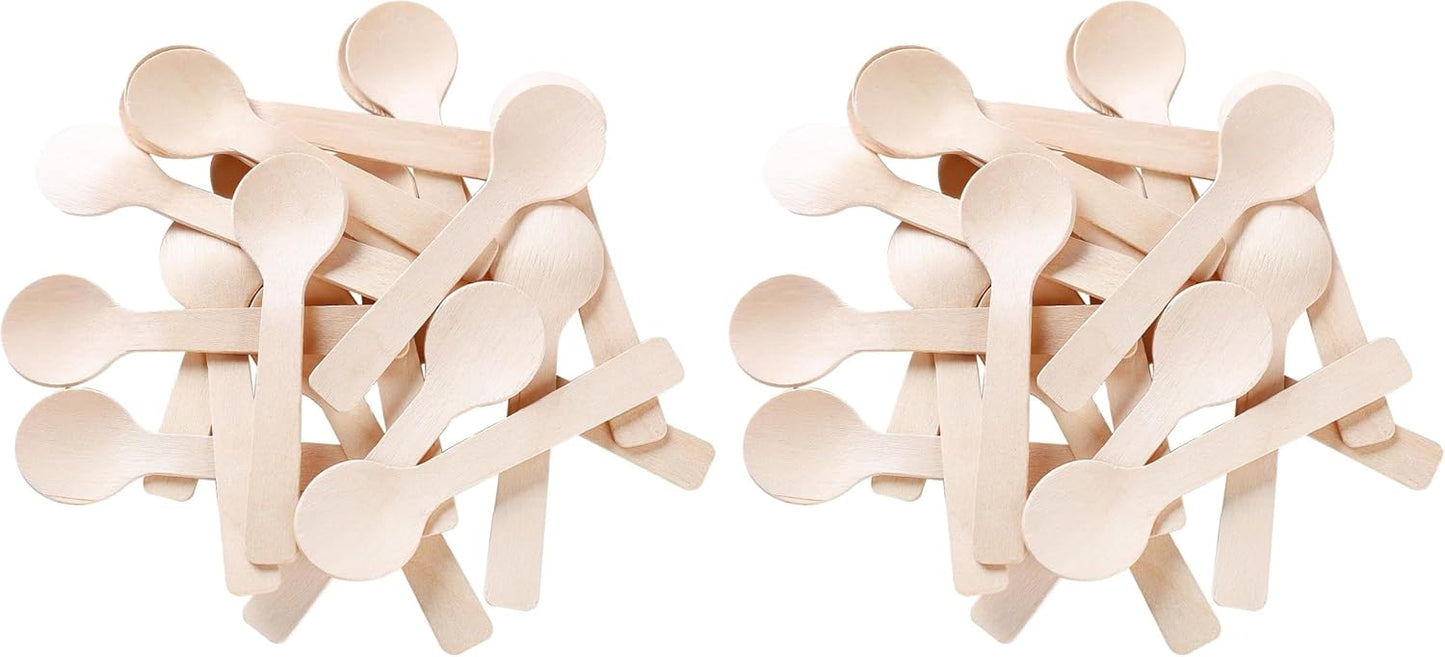 Gmark 1.5mm Extra-Thick Mini Wooden Spoons (4 Inch) - 100 Count Heavy Duty Birch Wood - Sturdy No-Snap Disposable Spoons for Gelato, Desserts & Charcuterie - Eco-Friendly & Compostable GM1042A