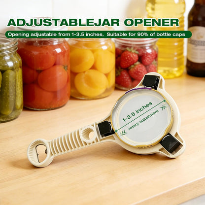 RAIN SPIRIT Adjustable Jar Opener for Seniors & Weak Hands – Ergonomic Manual Bottle Cap Opener for Small to Large Lids (1"-3.5") – Multifunction Kitchen Tool for Arthritic Hands, Beer, Sauces & Jars