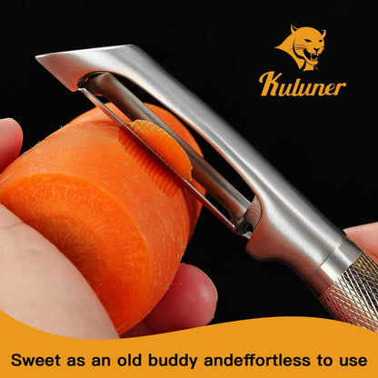 Serrated Blade Premium I Type 304 Stainless Steel Multifunctional Kitchen Peeler Real Wood Handle Ultra Sharp Blade Vegetable Potato Apple（Agarwood）