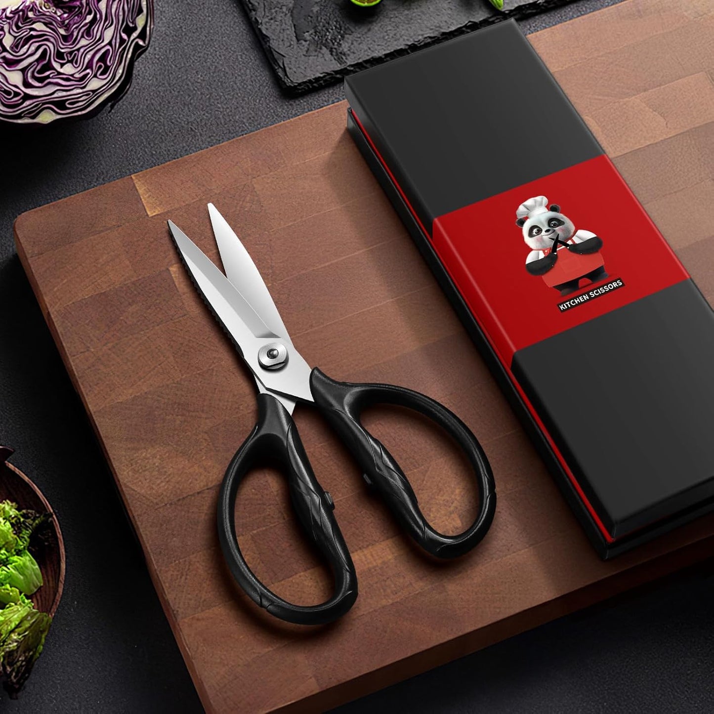 SHAN ZU 8.4" Titanium Heavy Duty Kitchen Scissors - Japanese 5Cr15MoV Stainless Steel Shears, All Purpose Detachable Shears for Meat/Herbs/Poultry, Dishwasher Safe, Gift Box Included (Black)