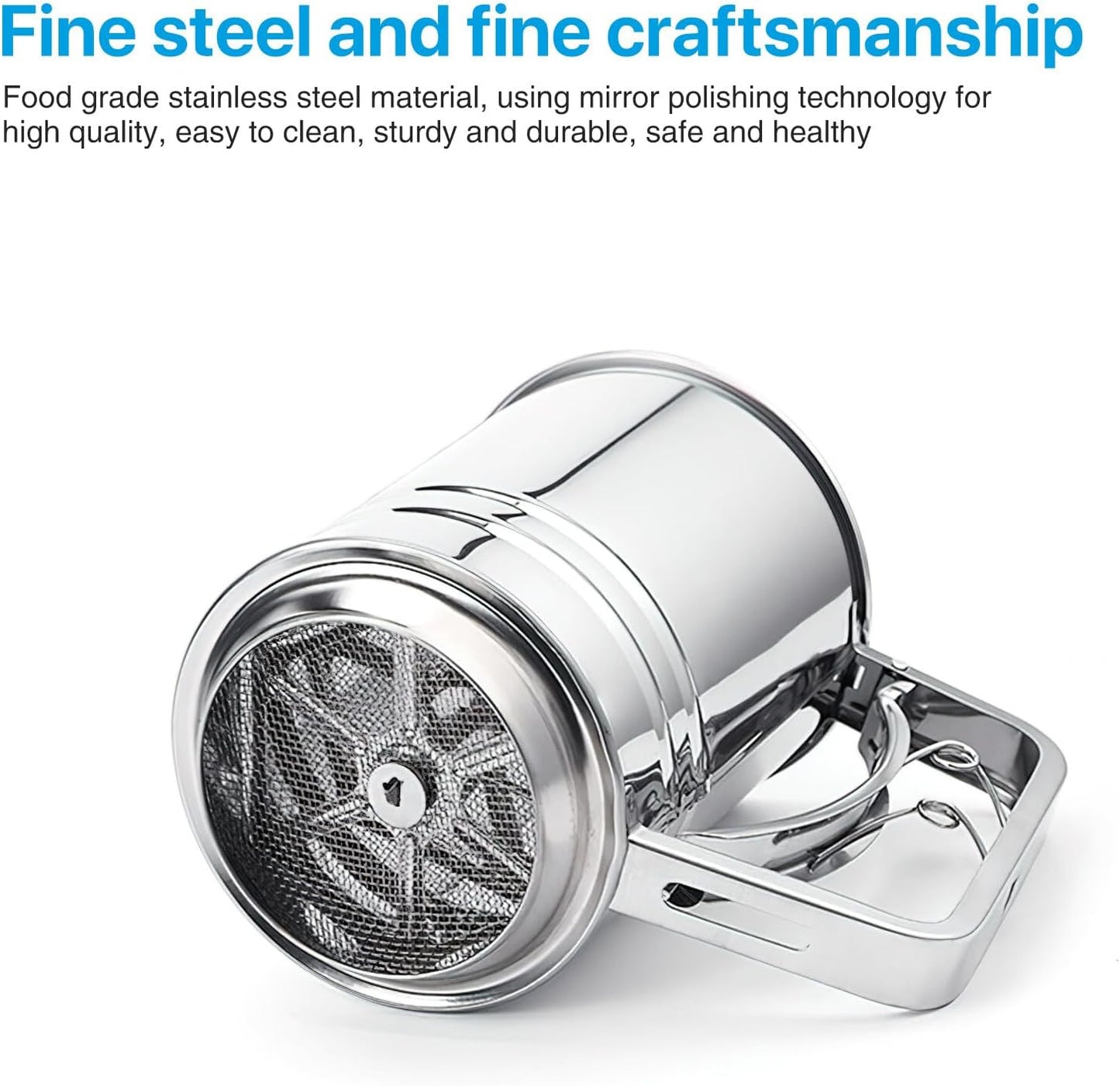 Flour Sifter for Baking, 304 Stainless Steel 5 Cup Flour Sieve Fine Mesh Screen Powder Sifters with Loop Agitator for Quick Sifting, Hand Crank Sifter for Cooking Baking Kitchen Sugar Utensil DIY
