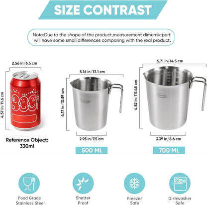 Newness Stainless Steel Measuring Cup, Metal Measuring Cup with Handle (Upgraded, 3 Marking Including Cup/ML/Ounce Scale), 16 Ounces (0.5 Liter, 2 Cup)