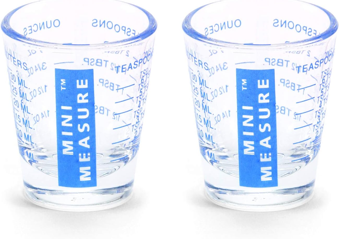 Kolder Mini Measure Heavy Glass, 20-Incremental Measurements Multi-Purpose Liquid and Dry Measuring Shot Glass, White