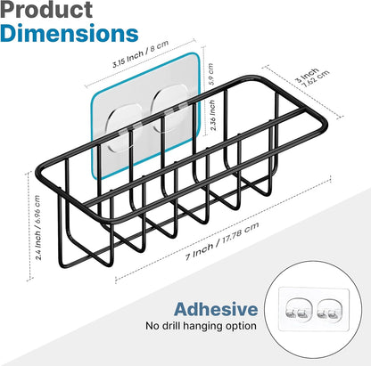 KESOL Adhesive Kitchen Sink Sponge Holder + Dish Cloth Hanger + Soap Holder, 2-in-1 Kitchen Sink Caddy, 304 Stainless Steel Rust Proof, Water Proof, No Drilling (Silver)