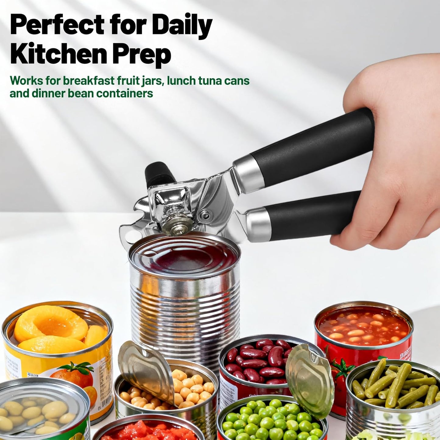 Can Opener Multifunction Manual Can Opener Features Black Stainless Steel Construction Open Can Beer Bottle with Magnetic Function for Daily Kitchen Use Seniors and Arthritis Hands