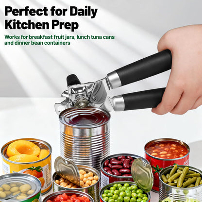 Can Opener Multifunction Manual Can Opener Features Black Stainless Steel Construction Open Can Beer Bottle with Magnetic Function for Daily Kitchen Use Seniors and Arthritis Hands