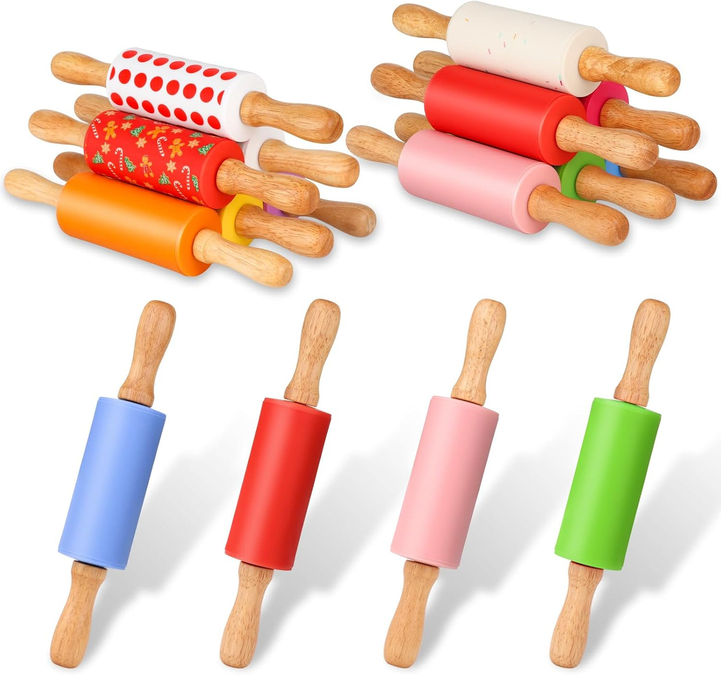 Mini Silicone Rolling Pin for Kids, Non-stick Surface Wood Handle, 9 Inch 1 Pack Blue