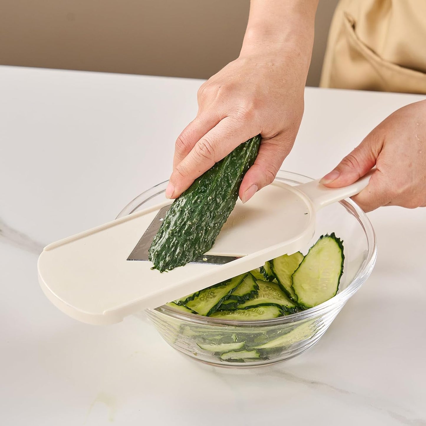 Multi Handheld Mandoline Slicer - Stainless Steel V Blade, with Cleaning Brush, Comfort Grip, Easy to Clean, for Kitchen, Vegetable Chopper, Fruit, Cheese Grater, Potato Chips Slicer (White)