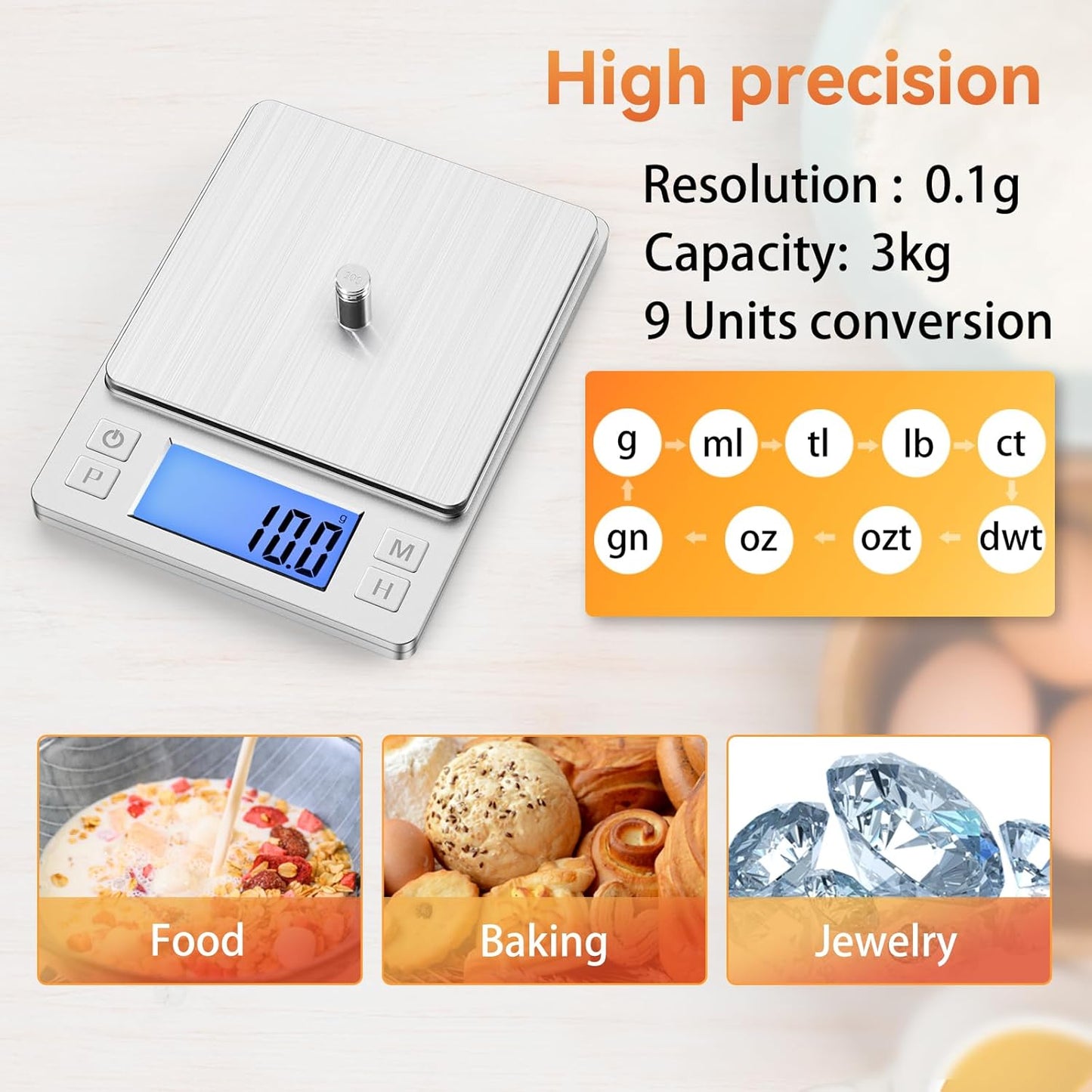 BOMATA 0.01g Small Digital Gram Scale, USB Rechargeable, Upgraded 1kg Jewelry Scale with Larger Display and Hold Function, High Precision, Grams and oz for Herb, Coin, Powder, Yeast, Kitchen Black