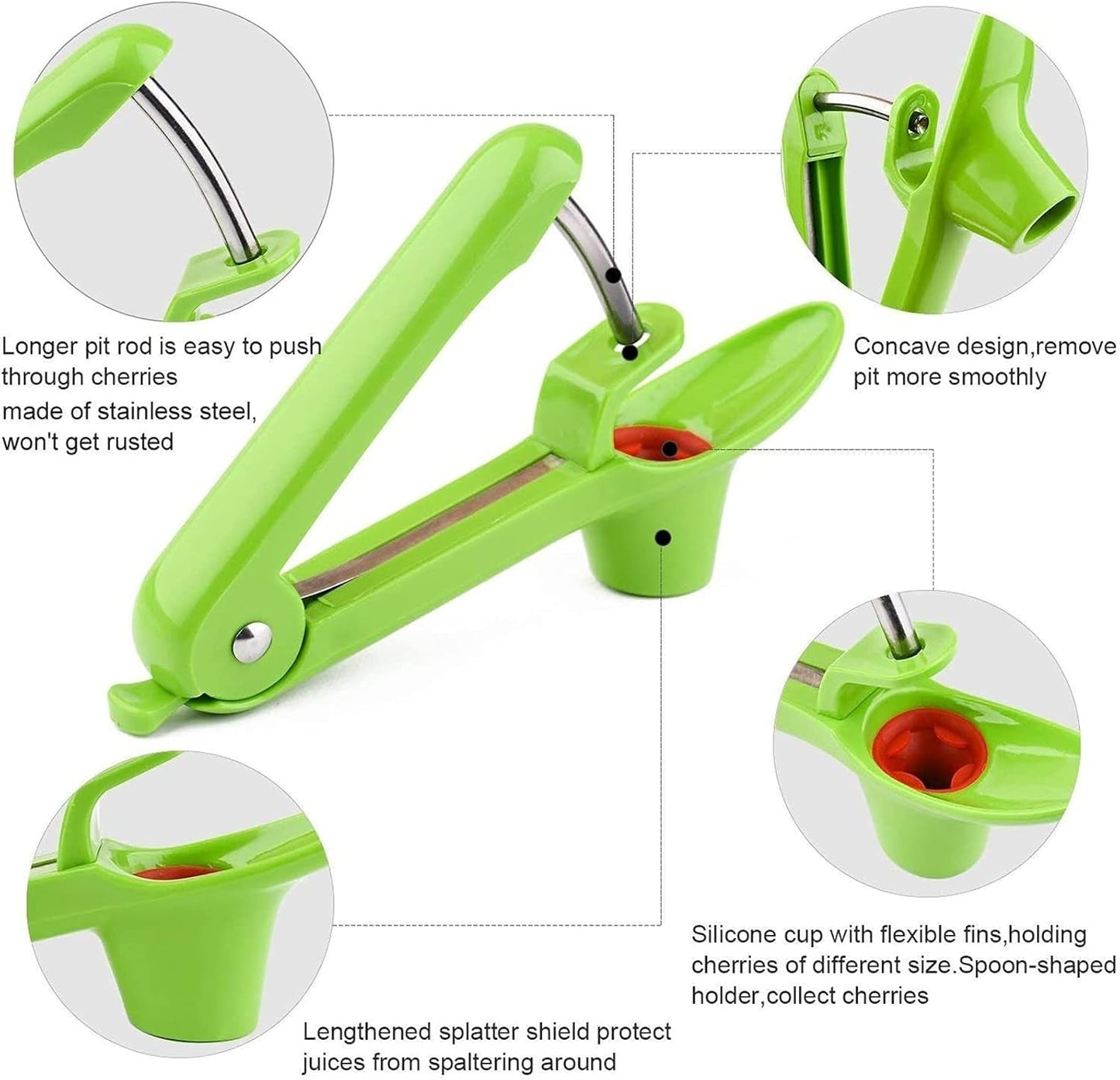 Cherry Pitter Tool, Heavy-Duty Cherry Seed Core Remover, Cherry Pitter Remover Tool with Space-Saving Lock Design, Pit Remover for Cherries (Green)