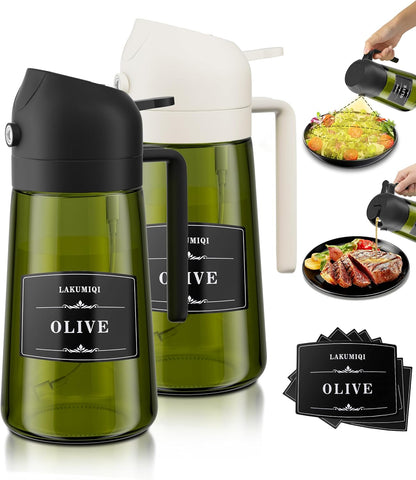 LAKUMIQI 2-in-1 Olive Oil Sprayer for Air Fryer – 16oz Glass Oil Dispenser & Cooking Oil Mister – Spray & Pour Bottle, Non-Aerosol, Leak-Resistant, for Salad, BBQ, Kitchen