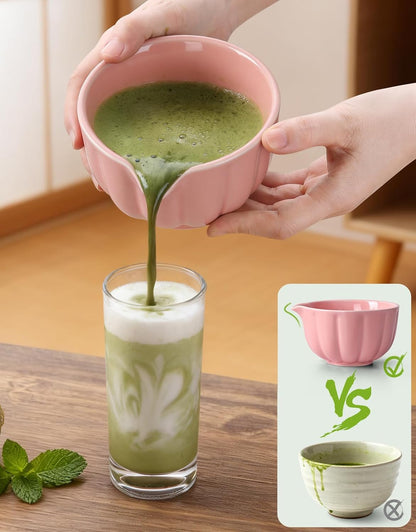 Matcha Whisk Set, 7 Pcs, Matcha Kit Includes Matcha Bowl, Matcha Whisk and Holder, Bamboo Scoop, Spoon, Sifter and Tea Towel, Matcha Set, Gift for Matcha Lovers & Beginners (Pink)