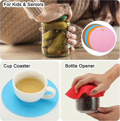 uxcell 4pcs Silicone Jar Opener Pads, 17.5cm/7" Texture Can Opener Multipurpose Round Bottle Lid Opener Non-Slip Coasters for Weak Hands Seniors Children, Black