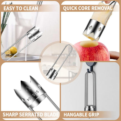 Apple Corer, Stainless Steel Apple Core Remover Tool, Bell Pepper Seed Core Remover, Multifunctional Vegetable Fruit Corer Tools Kitchen Gadget (1 Pcs)