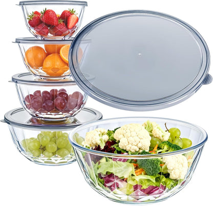 Luvan Glass Mixing Bowls with Lids Set(4.5QT, 2.7QT, 1.1QT)-Large Glass Mixing Bowls, Clear Salad Bowl for Baking, Cooking, Serving, Food Prep, 3PC Nesting Bowls for Kitchen Storage & Dishwasher Safe