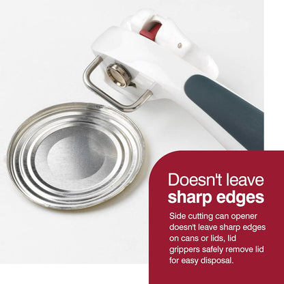 Zyliss Safe Edge Can Opener - Manual Can Opener with Lid Grippers - Safety Tool for Smooth Edges - Left- & Right-Handed Kitchen Essential - Handheld Kitchen Tool - Gray