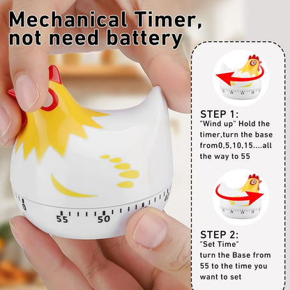 Cute Chicken-Shaped Kitchen Timer – 60-Minute Mechanical Countdown Timer for Cooking and Baking (White)