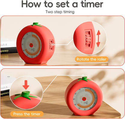Tomato Visual Timer for Kids, 5h Cute Kids Pomodoro Countdown Timer, Kitchen Helper Timer, Visual Timer for Classroom, Office Desk and Meetings